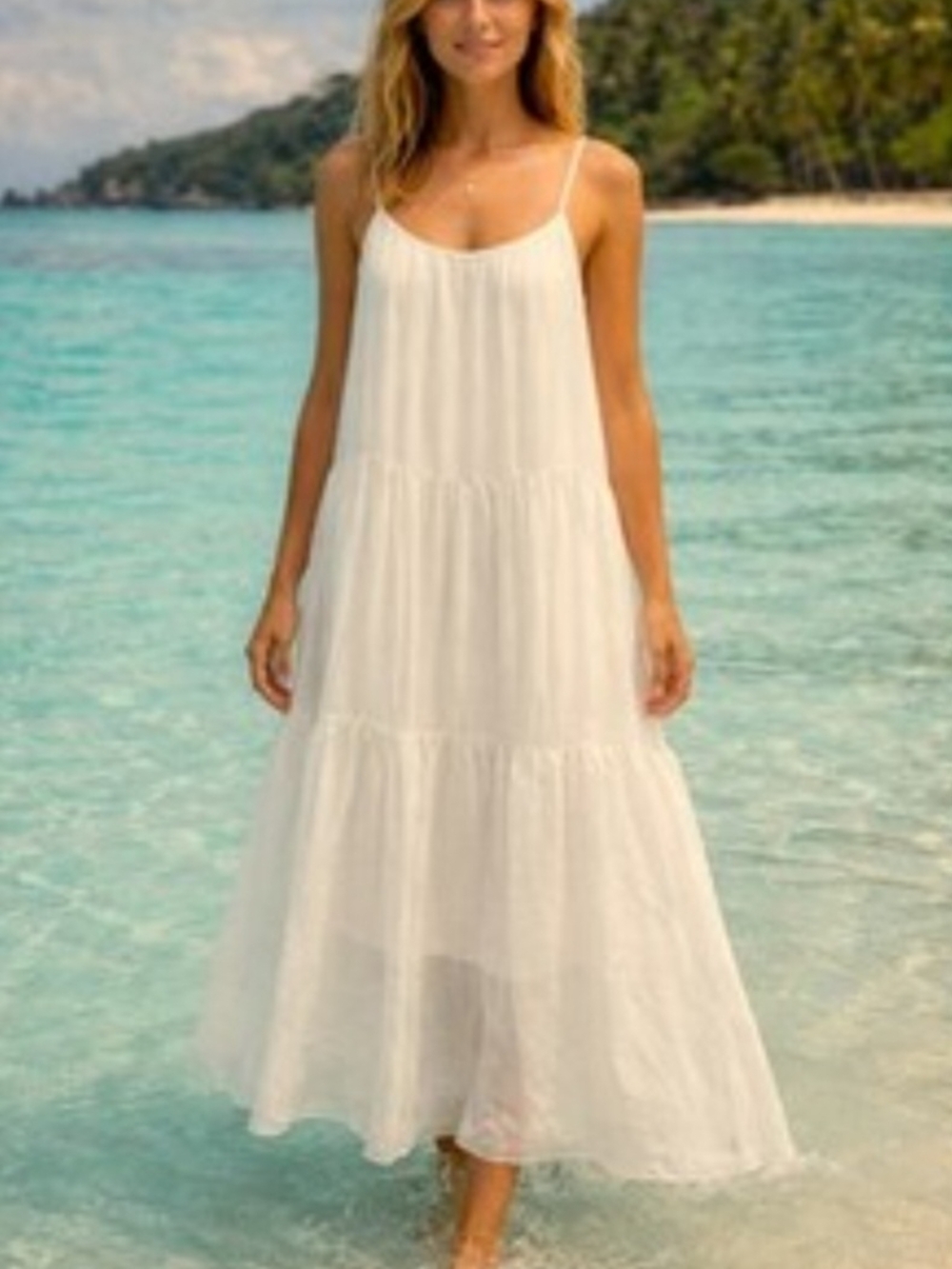 Bellambra Made In Italy Lightweight White Spaghetti-Strap Maxi Dress Used.